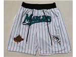 Florida Marlins Just Don "Marlins" White Pinstripe 1997 World Series Baseball Shorts