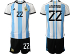 Argentina 2022/23 Youth Home Blue/White Soccer Jersey with #22 Lautaro Printing
