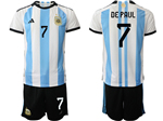Argentina 2022/23 Home Blue/White Soccer Jersey with #7 De Paul Printing
