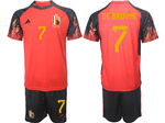 Belgium 2022/23 Home Red Soccer with #7 De Bruyne Printing
