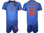 Netherlands 2022/23 Away Blue Soccer Jersey with #10 Memphis Printing