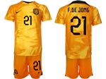 Netherlands 2022/23 Home Orange Soccer Jersey with #21 De Jong Printing
