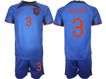 Netherlands 2022/23 Away Blue Soccer Jersey with #3 de Ligt Printing