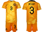 Netherlands 2022/23 Home Orange Soccer Jersey with #3 de Ligt Printing