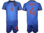 Netherlands 2022/23 Away Blue Soccer Jersey with #4 Virgil Printing