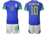 Brazil 2022/23 Away Blue Soccer Jersey with #10 Neymar Jr. Printing