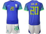 Brazil 2022/23 Away Blue Soccer Jersey with #20 Vini Jr. Printing