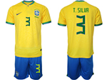 Brazil 2022/23 Home Gold Soccer Jersey with #3 T.Silva Printing