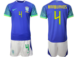 Brazil 2022/23 Away Blue Soccer Jersey with #4 Marquinhos Printing