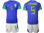 Brazil 2022/23 Away Blue Soccer Jersey with #5 Casemiro Printing