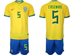 Brazil 2022/23 Home Gold Soccer Jersey with #5 Casemiro Printing