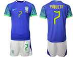 Brazil 2022/23 Away Blue Soccer Jersey with #7 Paqueta Printing