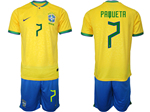Brazil 2022/23 Home Gold Soccer Jersey with #7 Paqueta Printing