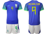 Brazil 2022/23 Away Blue Soccer Jersey with #9 Richarlison Printing