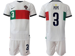 Portugal 2022/23 Away White Soccer Jersey with #3 Pepe Printing