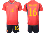 Spain 2022/23 Home Red Soccer Jersey with #16 Rodrigo Printing