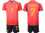 Spain 2022/23 Home Red Soccer Jersey with #7 Morata Printing