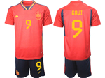 Spain 2022/23 Home Red Soccer Jersey with #9 Gavi Printing