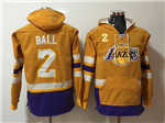 Los Angeles Lakers #2 Lonzo Ball Men's Gold Hoodies