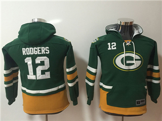 Green Bay Packers #12 Aaron Rodgers Youth Green Hoodies
