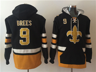 Orleans Saints #9 Drew Brees Men's Black Hoodies