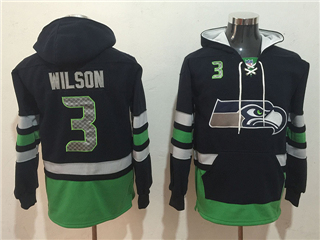 Seattle Seahawks #3 Russell Wilson Men's Black Hoodies