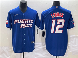 Puerto Rico #12 Francisco Lindor Baseball Blue 2023 World Baseball Classic Team Jersey