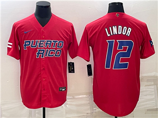 Puerto Rico Baseball #12 Francisco Lindor Red 2023 World Baseball Classic Jersey