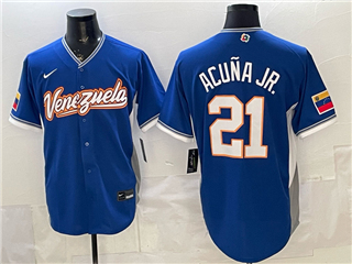 Venezuela Baseball #21 Ronald Acuna Jr. Blue 2026 World Baseball Classic Jersey