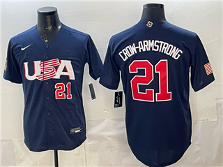USA Baseball #21 Pete Crow-Armstrong Navy World Baseball Classic Jersey