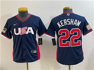 USA Baseball #22 Clayton Kershaw Youth Navy 2026 World Baseball Classic Jersey