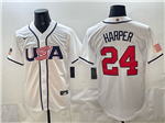 USA Baseball #24 Bryce Harper  White 2026 World Baseball Classic Jersey