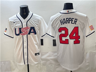 USA Baseball #24 Bryce Harper  White 2026 World Baseball Classic Jersey