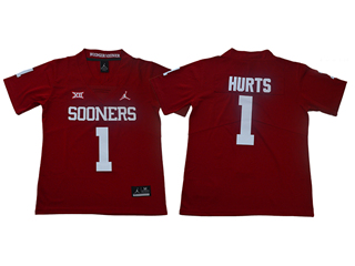 Oklahoma Sooners #1 Jalen Hurts Youth Red College Football Jersey