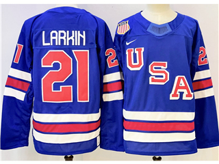 2026 Winter Olympics Team USA #21 Dylan Larkin Blue Hockey Jersey