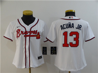 Atlanta Braves #13 Ronald Acuna Jr. Women's White 2020 Cool Base Jersey