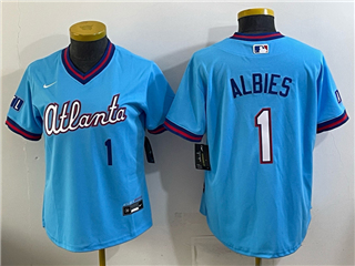 Atlanta Braves #1 Ozzie Albies Women's Powder Blue 2026 City Connect Jersey