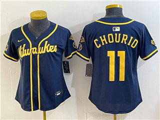 Milwaukee Brewers #11 Jackson Chourio Women's Navy Limited Jersey