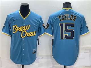 Milwaukee Brewers #15 Tyrone Taylor Powder Blue 2022 City Connect Cool Base Jersey