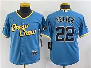 Milwaukee Brewers #22 Christian Yelich Youth Powder Blue 2022 City Connect Cool Base Jersey