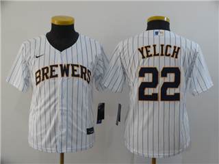 Milwaukee Brewers #22 Christian Yelich Youth White 2020 Cool Base Jersey