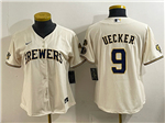 Milwaukee Brewers #9 Bob Uecker Women's Cream Limited Jersey