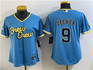 Milwaukee Brewers #9 Bob Uecker Women's Powder Blue 2022 City Connect Jersey