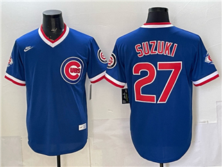Chicago Cubs #27 Seiya Suzuki Blue Cooperstown Collection Jersey