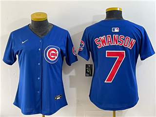 Chicago Cubs #7 Dansby Swanson Women's Blue Limited Jersey