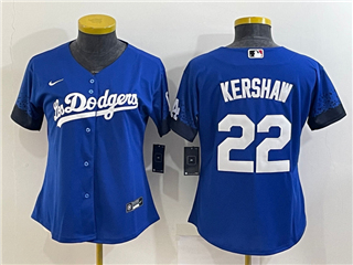 Los Angeles Dodgers #22 Clayton Kershaw Women's Royal Blue 2021 City Connect Cool Base Jersey