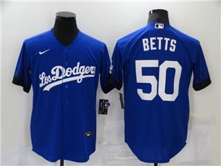 Los Angeles Dodgers #50 Mookie Betts Royal Blue 2021 City Connect Cool Base Jersey