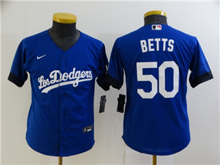 Los Angeles Dodgers #50 Mookie Betts Youth Royal Blue 2021 City Connect Cool Base Jersey