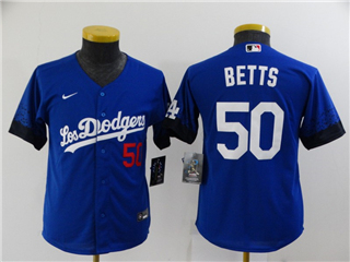 Los Angeles Dodgers #50 Mookie Betts Youth Royal Blue 2021 City Connect Cool Base Jersey