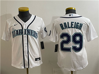 Seattle Mariners #29 Cal Raleigh Youth White Limited Jersey